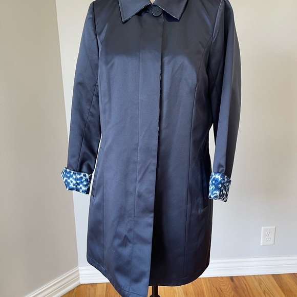 Dennis by Dennis Basso blue and leopard cheetah reversible dress coat size S - Picture 9 of 16